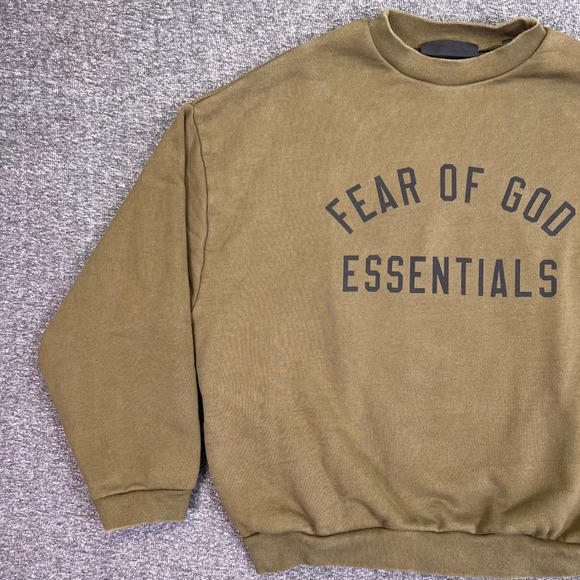 Fear of God Essentials Crewneck Sweatshirt Men S Military Green Pockets Pullover - Picture 8 of 16